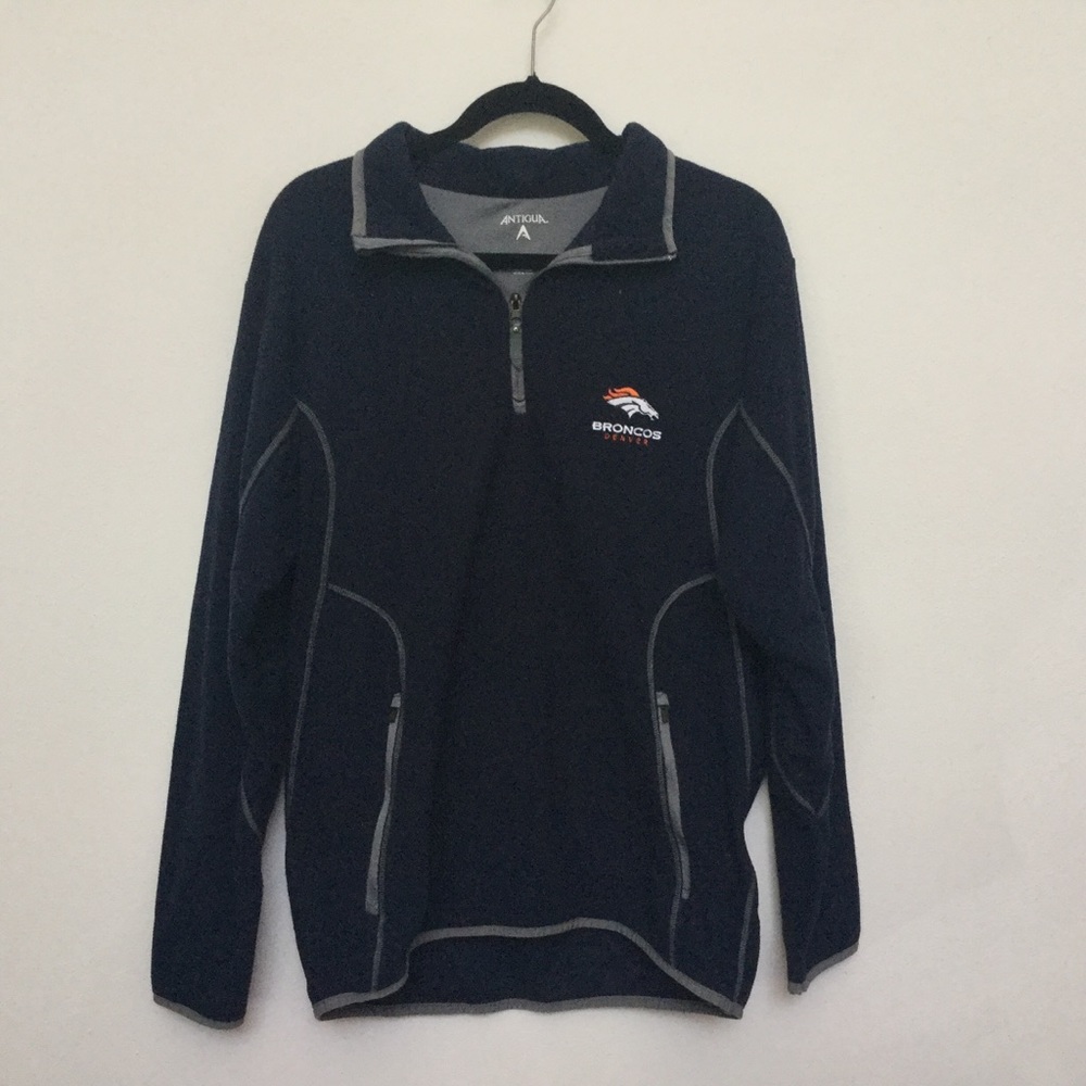 Antigua Men's NFL Denver Broncos Navy Fleece Quarter Zip Size Large Football